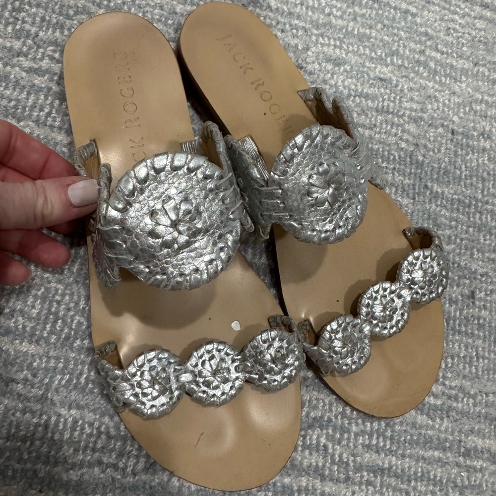 Jack Rogers Silver Metallic Leather Sandals - Picture 2 of 7